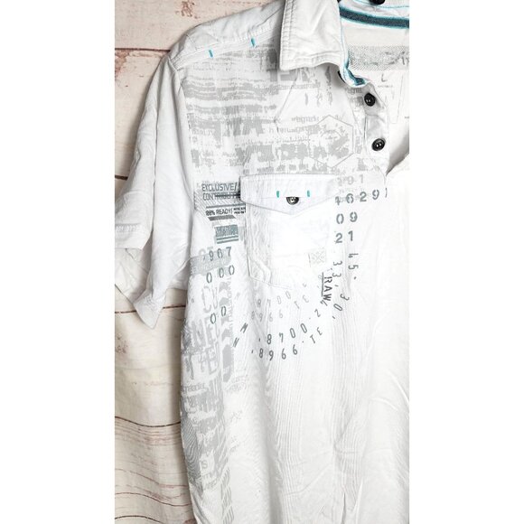 Project Raw Large White Designer Polo Shirt With Graphic Print & Button-Up - Picture 4 of 10